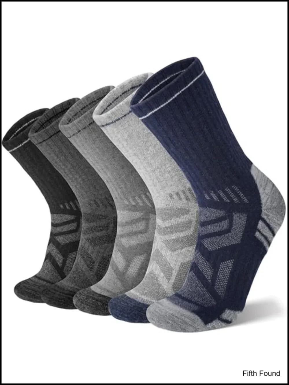 5-Pack Merino Wool Hiking Socks, Crew Height, Unisex, Moisture-Wicking, Arch